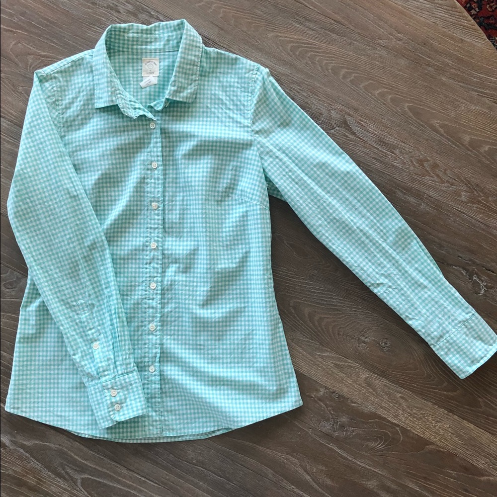 J. Crew Perfect Shirt button down in green & white sz 4